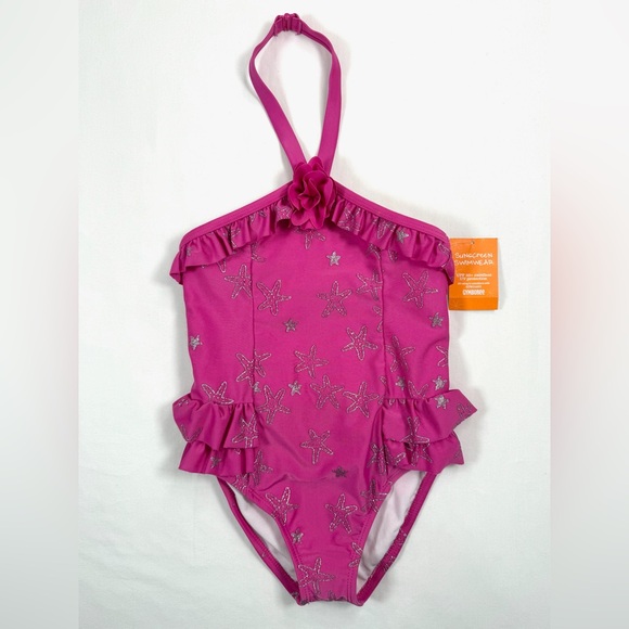 NWT GYMBOREE Toddler Girls’ Pink Starfish Ruffle Halter Swimsuit Size 5T - Picture 1 of 12